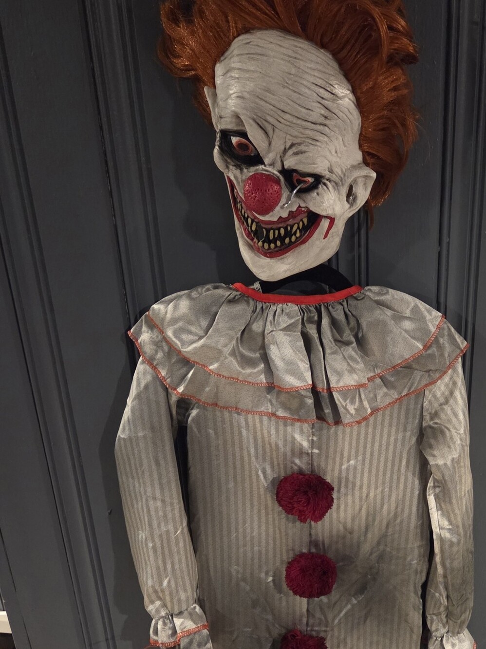 Scary Silver Clown Kids Costume with Red Pom-Poms